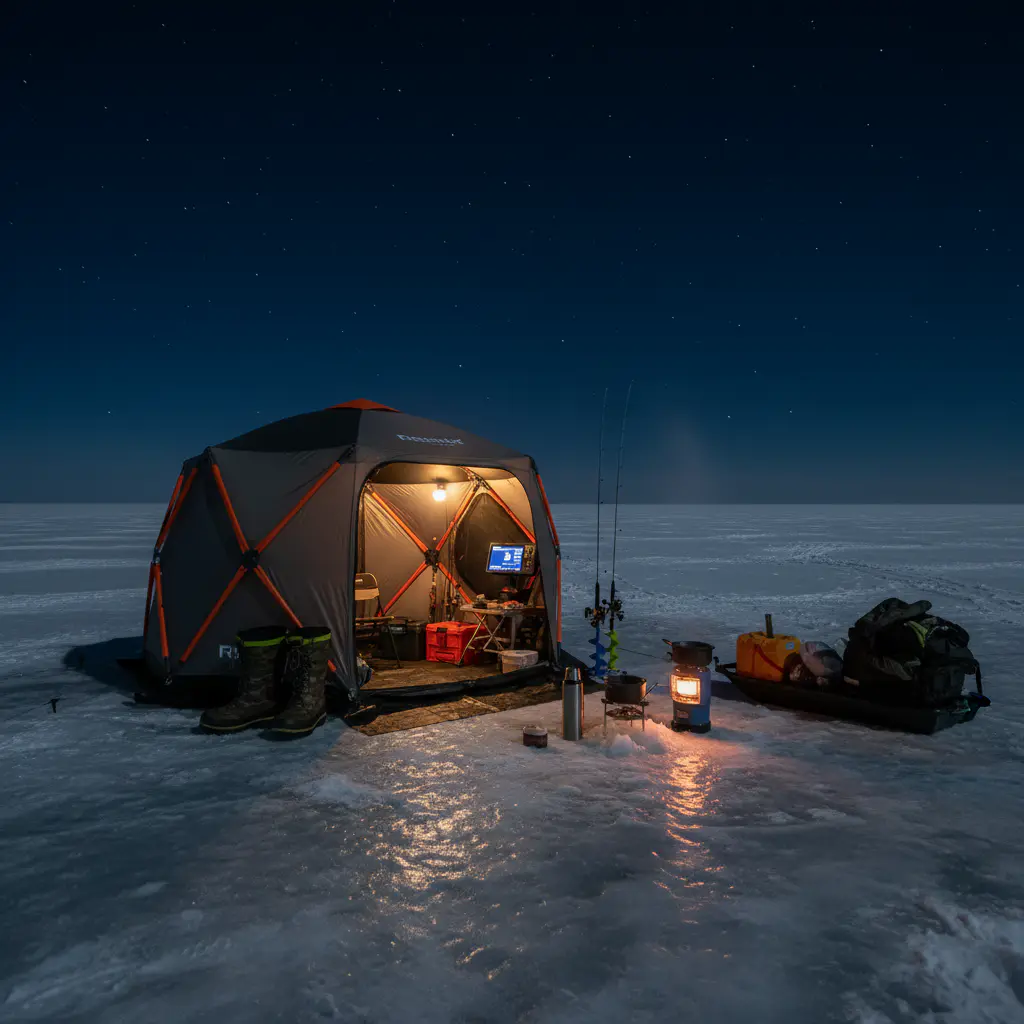 Professional ice fishing tent and gear
